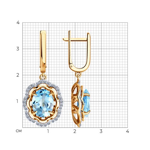 Cercei Suspendați din aur roșu cu pietre Cubic Zirconia Incolor, Topaz albastru