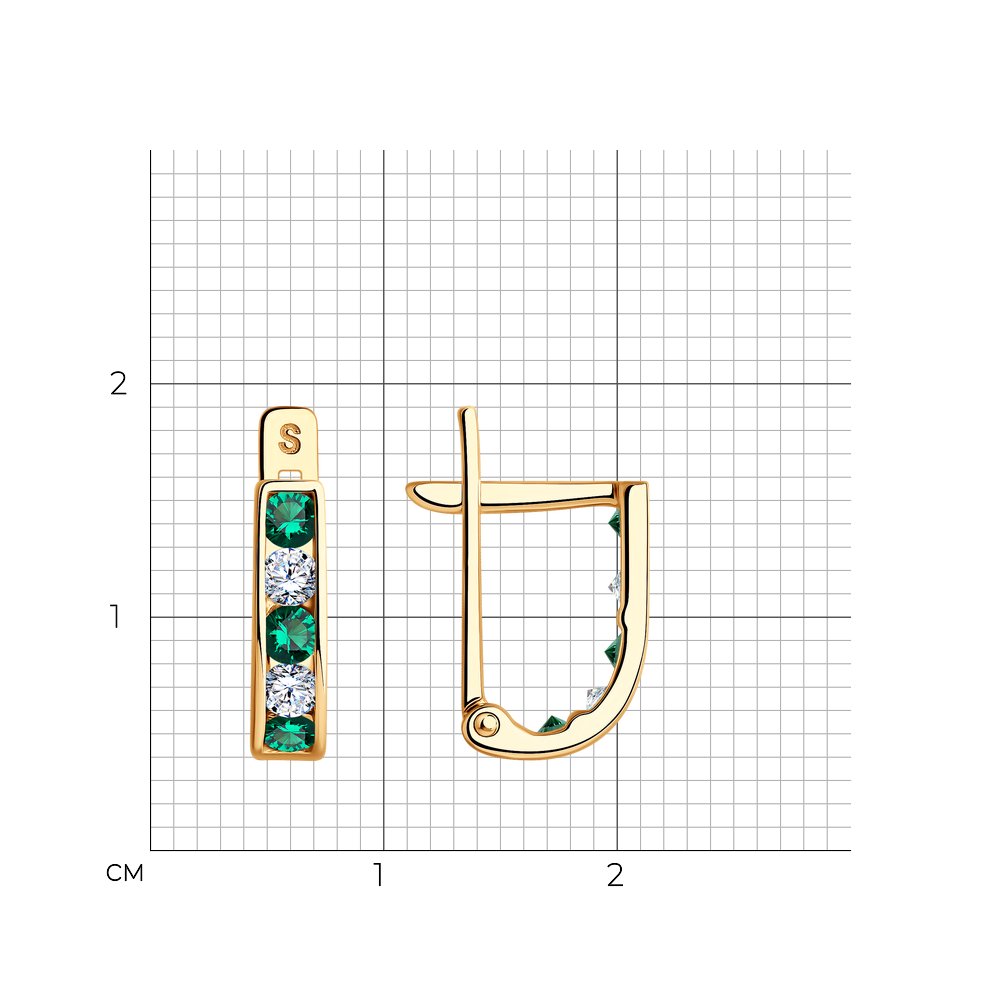 Cercei p-u copii din aur roșu cu pietre Cubic Zirconia Incolor, Cubic Zirconia Verde