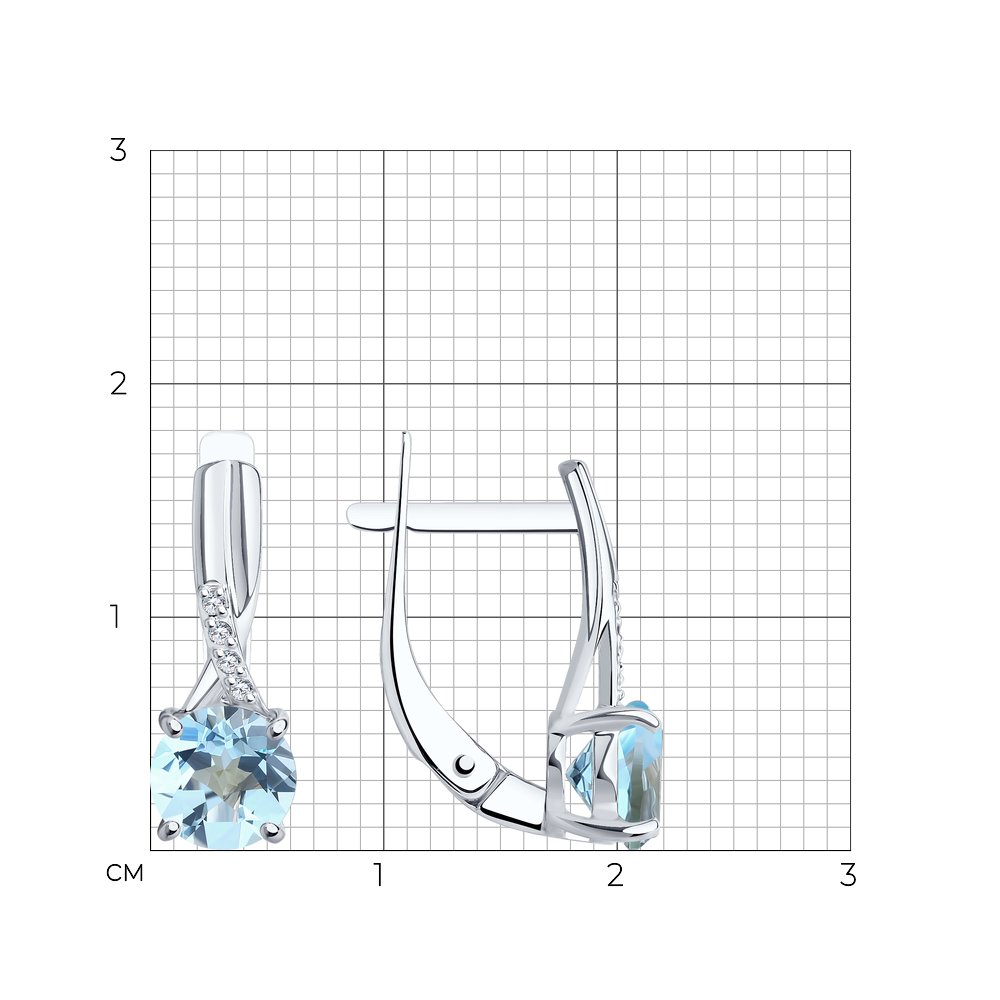 Серьги из белого золота с камнями Бриллиант, Топаз голубой