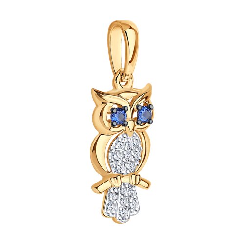 Pandantiv din aur roșu cu pietre Cubic Zirconia Incolor, Cubic Zirconia Albastru Safir