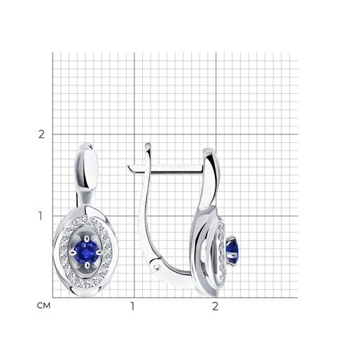 Серьги из белого золота с камнями Бриллиант, Сапфир