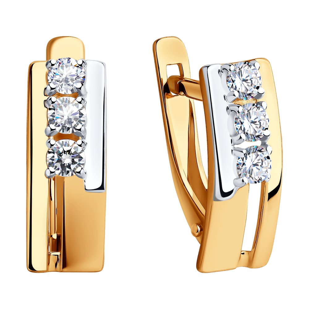 Cercei din aur roșu cu pietre Cubic Zirconia Incolor
