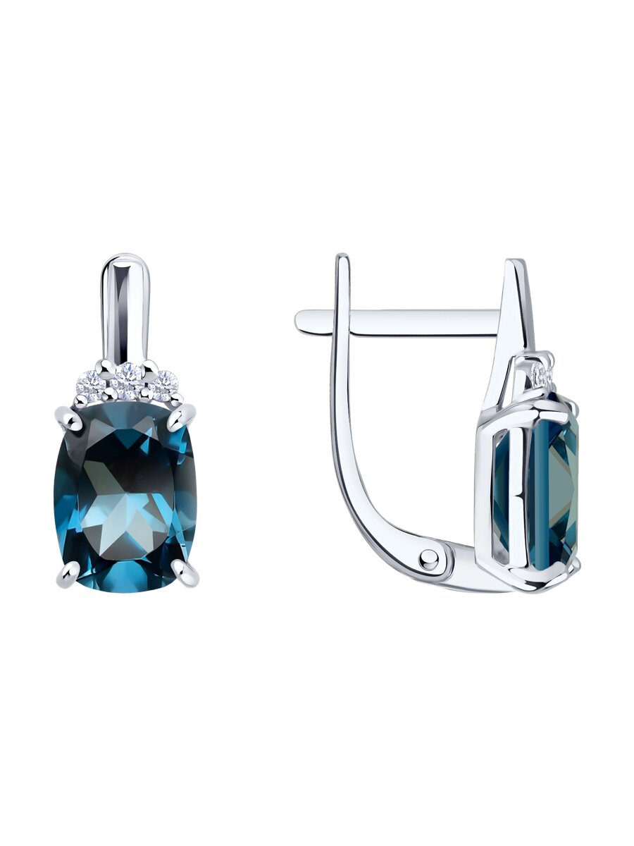 Cercei din aur alb cu pietre Cubic Zirconia Incolor, Topaz London