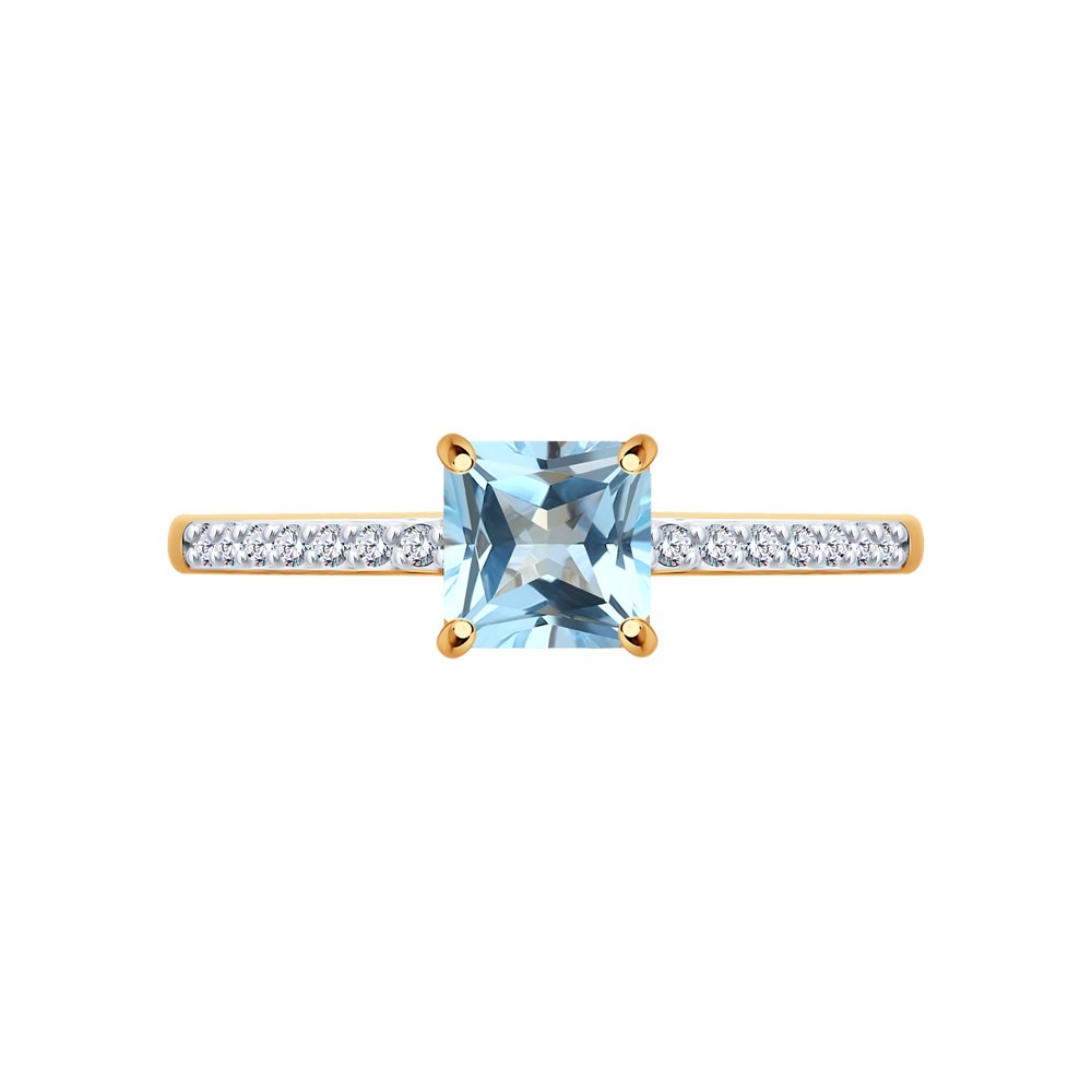 Inel din aur roșu cu pietre Cubic Zirconia Incolor, Topaz albastru