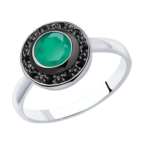 Inel din argint  cu pietre Cubic Zirconia Negru, Agat verde