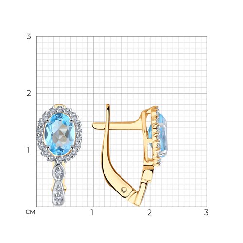 Cercei din aur roșu cu pietre Cubic Zirconia Incolor, Topaz albastru