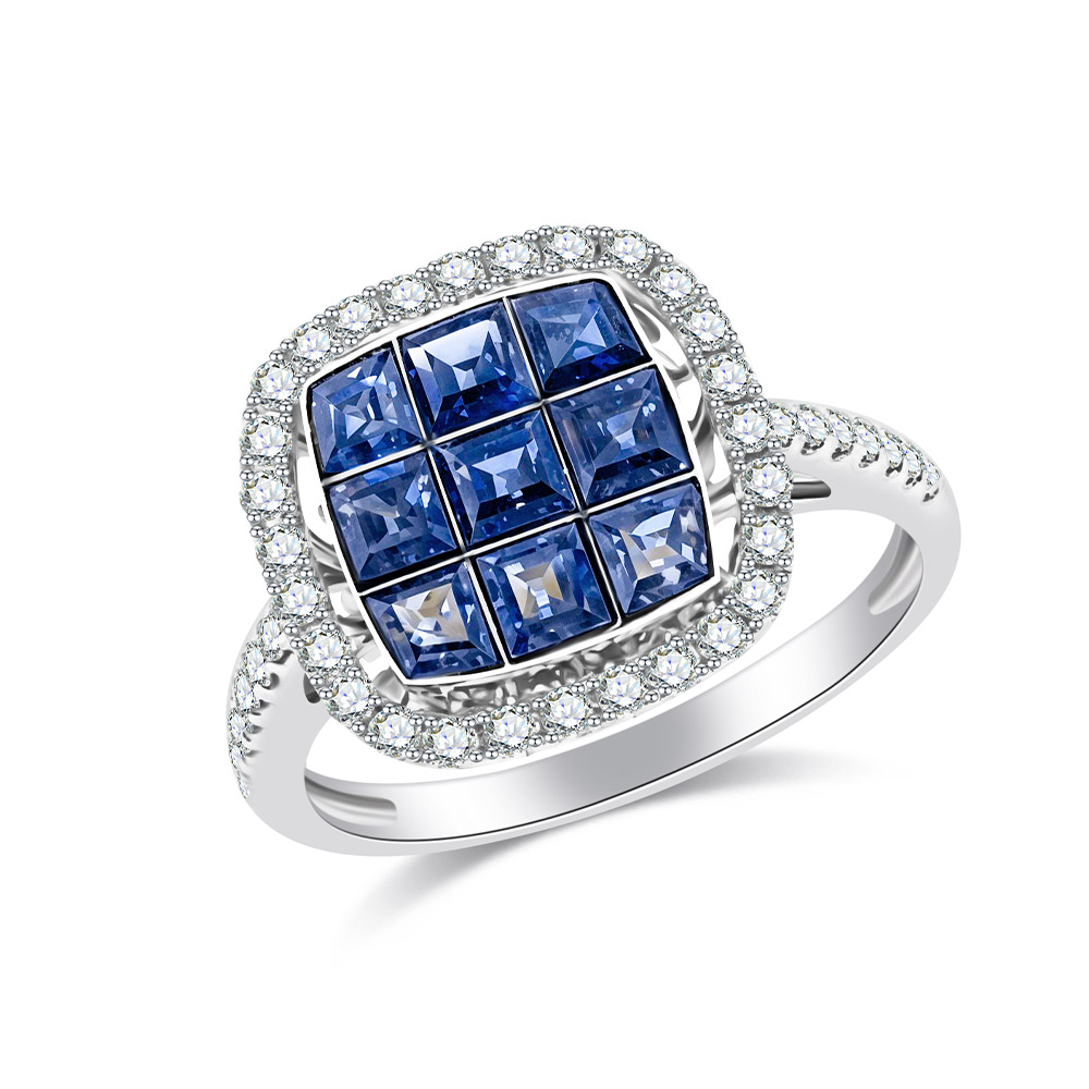 Inel din aur alb cu pietre Diamant, Safir