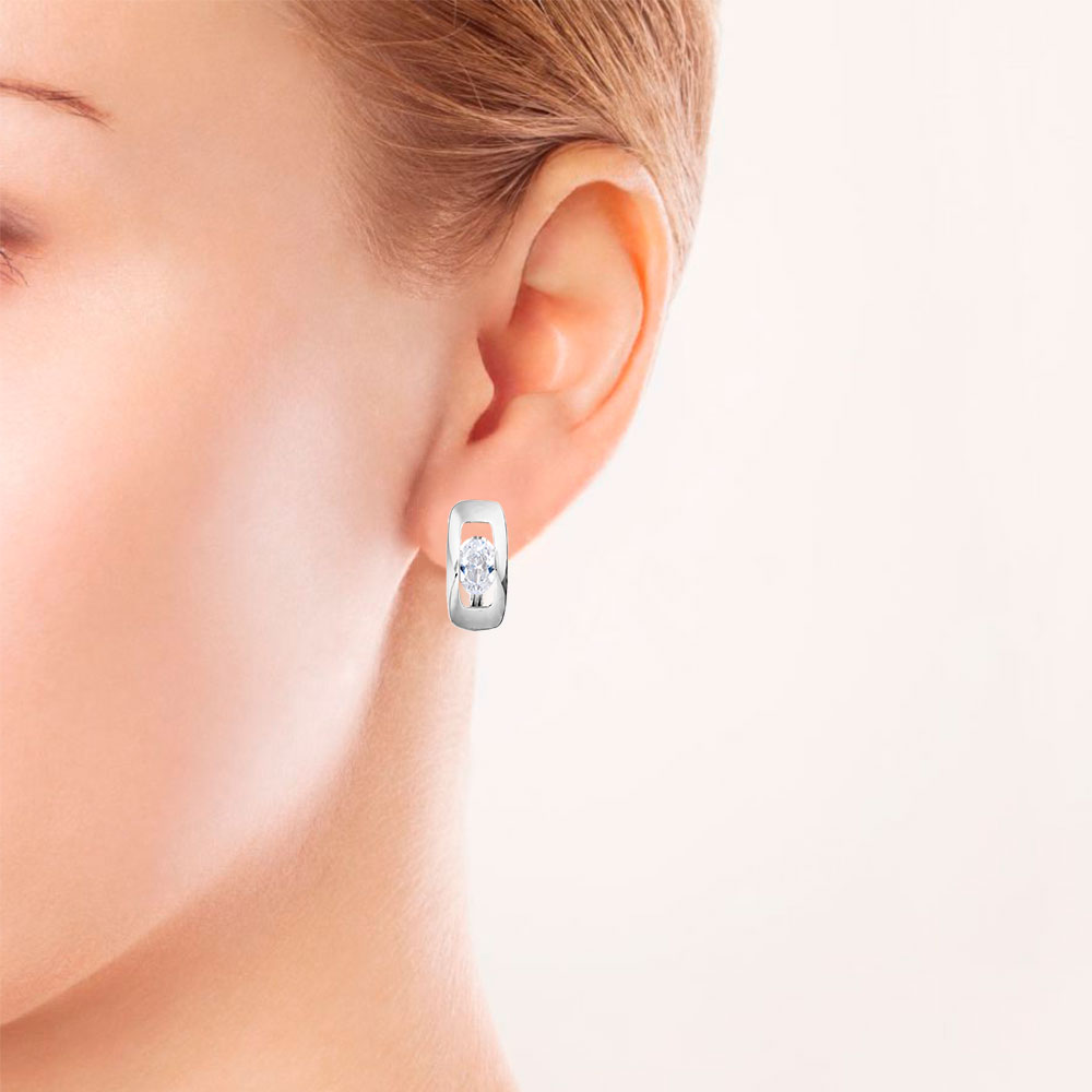 Cercei din aur alb cu pietre Cubic Zirconia Incolor