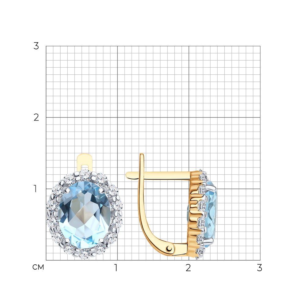 Cercei din aur roșu cu pietre Cubic Zirconia Incolor, Topaz albastru