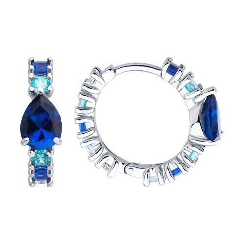 Cercei Creole din argint  cu pietre Cubic Zirconia Incolor, Cubic Zirconia Albastru și Cubic Zirconia Albastru Safir