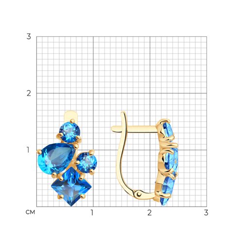 Серьги из красного золота с камнями Топаз Swarovski голубой
