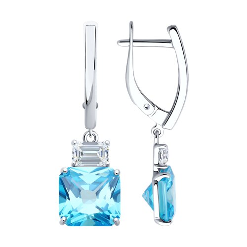 Cercei Suspendați din argint  cu pietre Cubic Zirconia Incolor, Cubic Zirconia Albastru