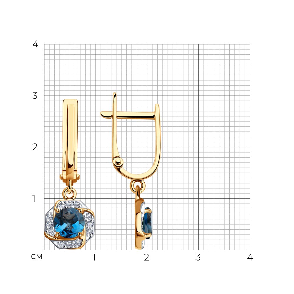 Cercei Suspendați din aur roșu cu pietre Cubic Zirconia Incolor, Topaz London