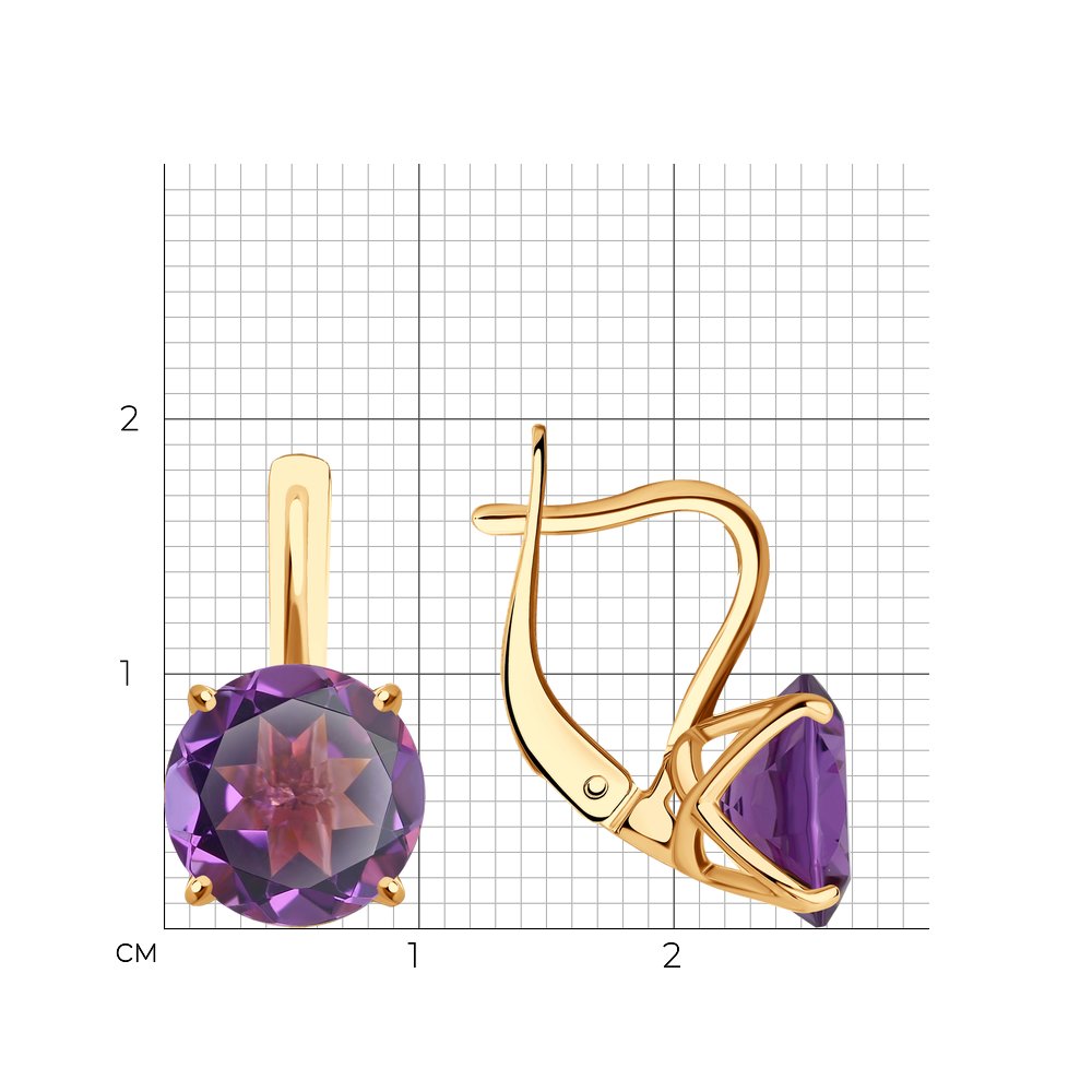 Серьги из красного золота с камнями Аметист