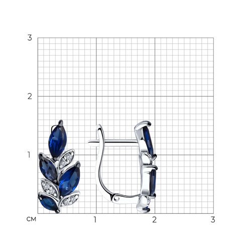Серьги из серебра с камнями Фианит, Фианит Синий Сапфир