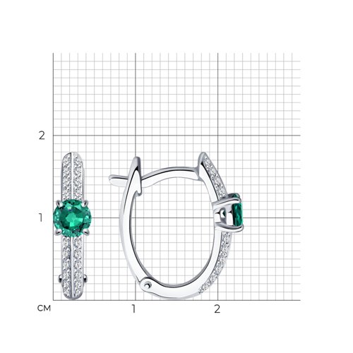 Серьги из белого золота с камнями Бриллиант, Изумруд