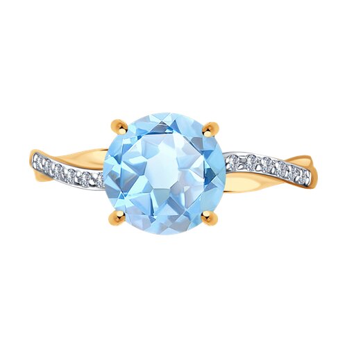 Inel din aur roșu cu pietre Cubic Zirconia Incolor, Topaz albastru