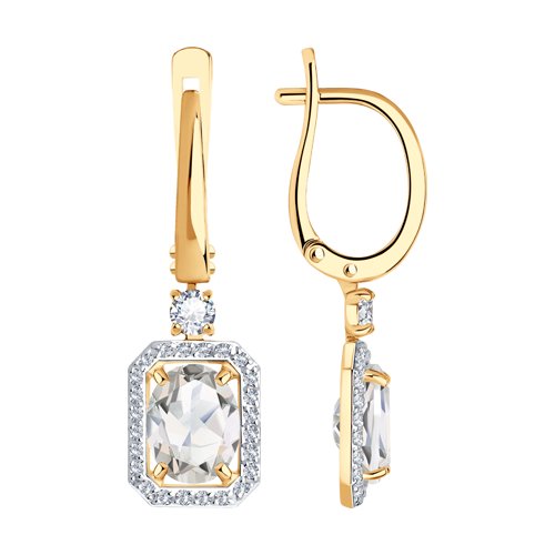 Cercei Suspendați din aur roșu cu pietre Cubic Zirconia Incolor, Cristal de munte