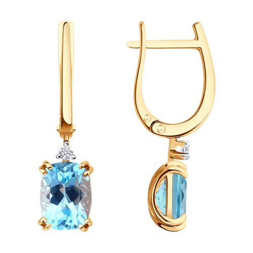 Cercei Suspendați din aur roșu cu pietre Cubic Zirconia Incolor, Topaz albastru