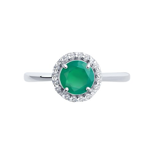 Inel din argint  cu pietre Cubic Zirconia Incolor, Agat verde