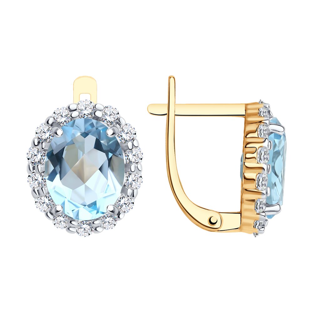 Cercei din aur roșu cu pietre Cubic Zirconia Incolor, Topaz albastru