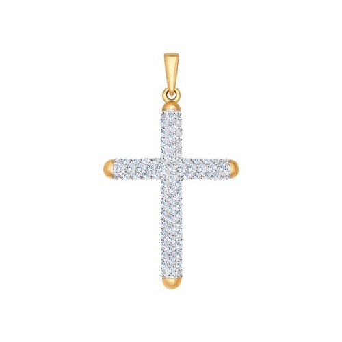 Cruce din aur roșu cu pietre Cubic Zirconia Incolor