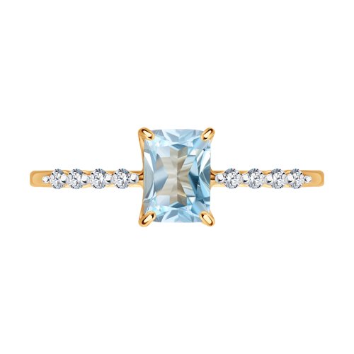 Inel din aur roșu cu pietre Cubic Zirconia Incolor, Topaz albastru