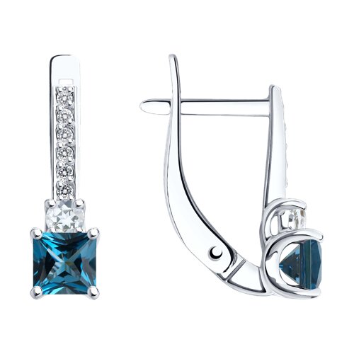 Cercei din aur alb cu pietre Cubic Zirconia Incolor, Cristal de munte și Topaz London