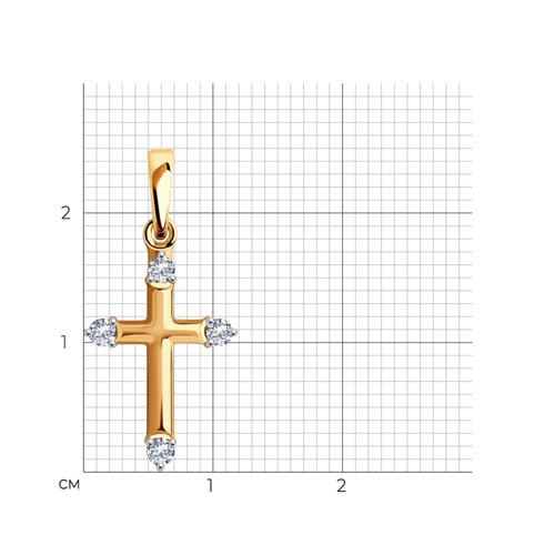 Cruce din aur roșu cu pietre Cubic Zirconia Incolor