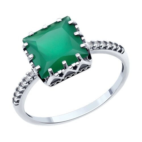 Inel din argint  cu pietre Cubic Zirconia Incolor, Agat verde