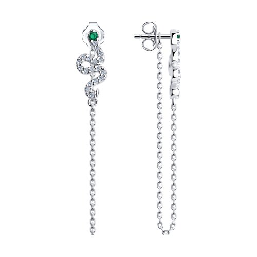 Cercei Pusete din argint  cu pietre Cubic Zirconia Incolor, Cubic Zirconia Verde