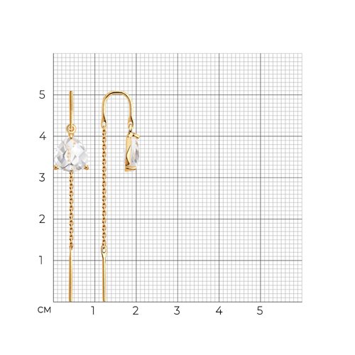 Серьги Продёвки из красного золота с камнями Горный хрусталь