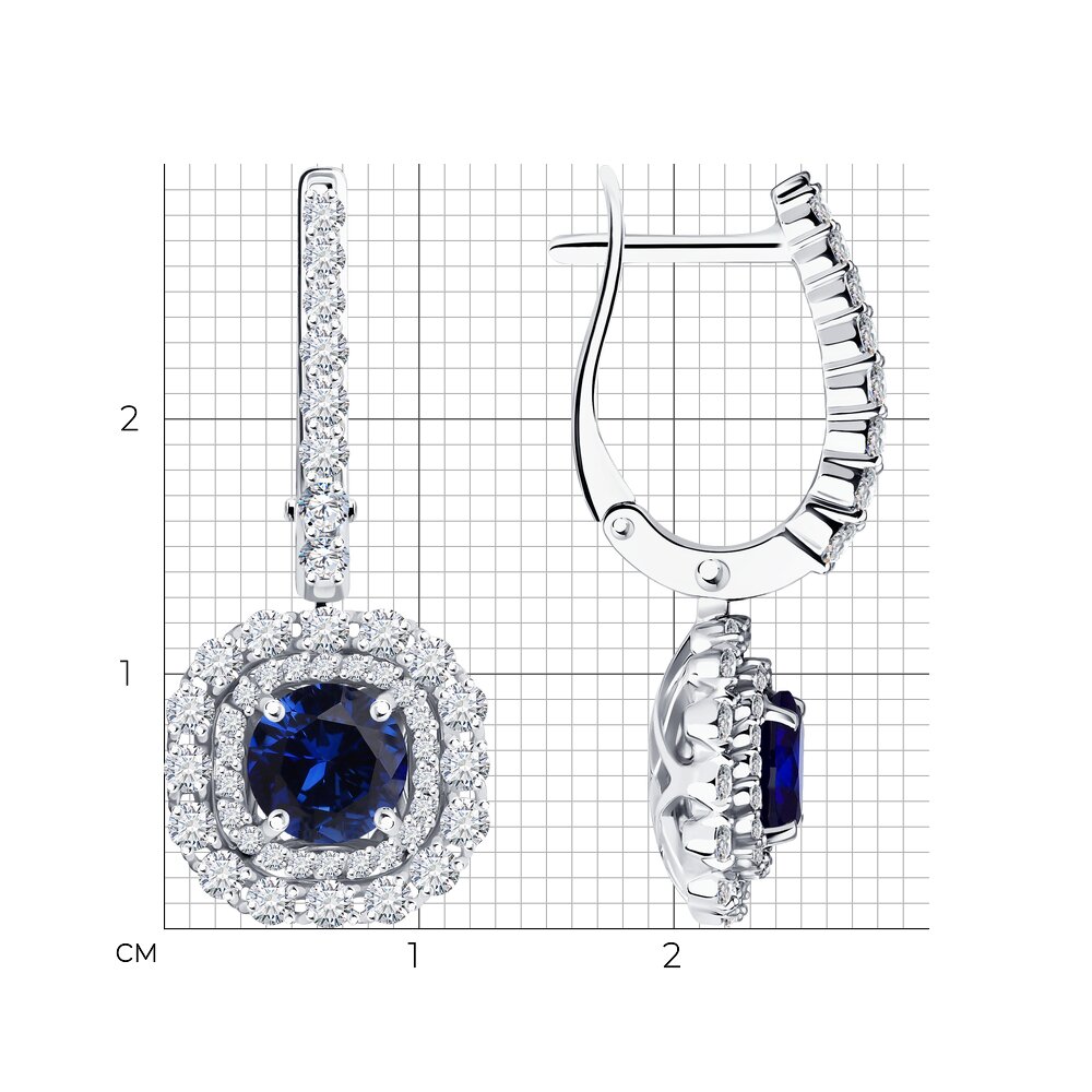 Cercei Suspendați din aur alb cu pietre Diamant, Safir