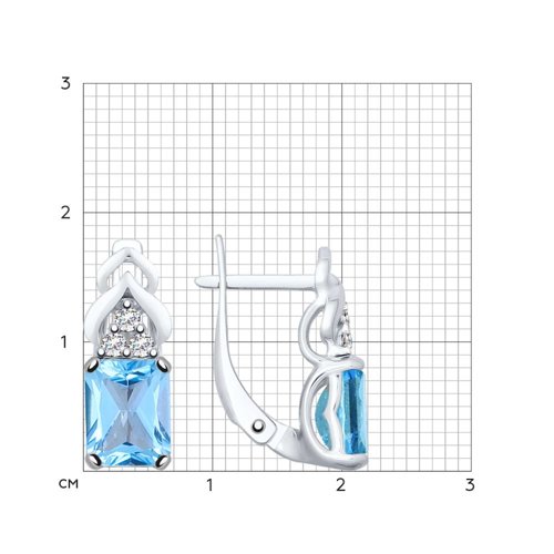 Cercei din argint  cu pietre Cubic Zirconia Incolor, Topaz albastru