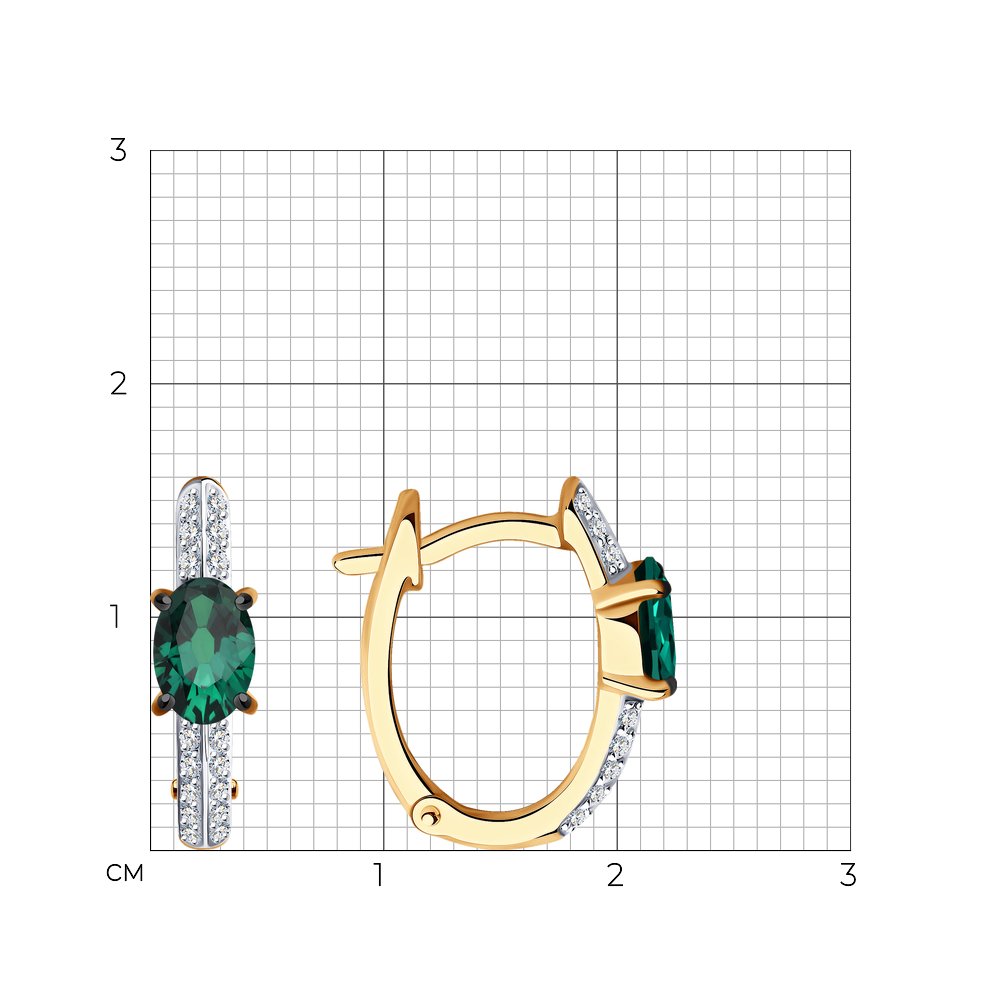 Cercei Creole din aur roșu cu pietre Diamant, Smarald