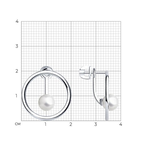 Серьги Пусеты из серебра с камнями Жемчуг имит.