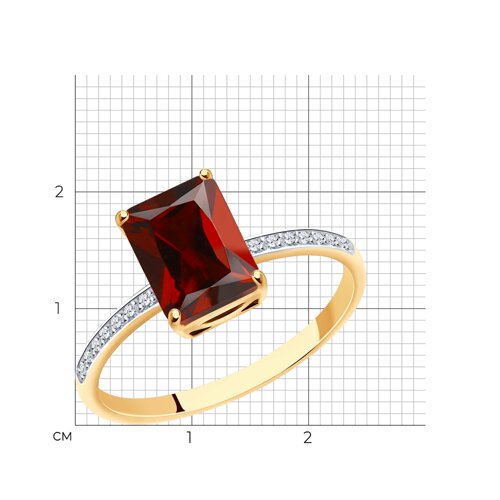 Inel din aur roșu cu pietre Cubic Zirconia Incolor, Granat