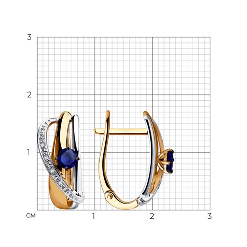 Серьги из красного золота с камнями Бриллиант, Сапфир
