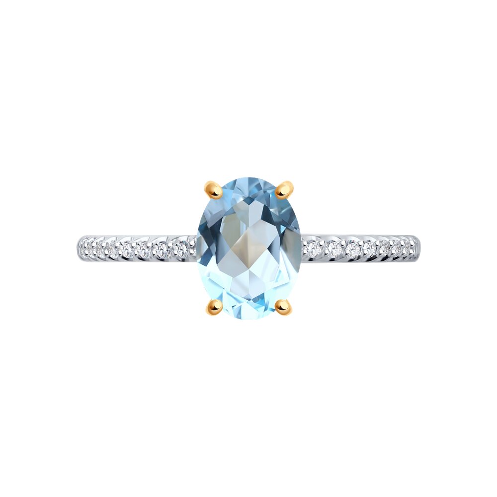 Inel din aur roșu cu pietre Cubic Zirconia Incolor, Topaz albastru