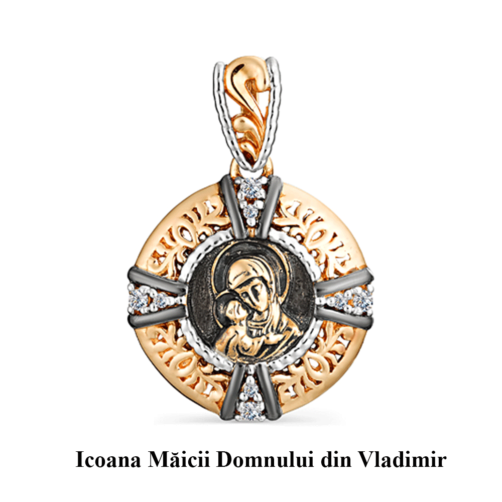 Iconiță din aur roșu cu pietre Cubic Zirconia Incolor