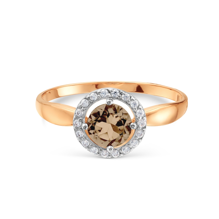 Inel din aur roșu cu pietre Cubic Zirconia Incolor, Cuarț fumuriu