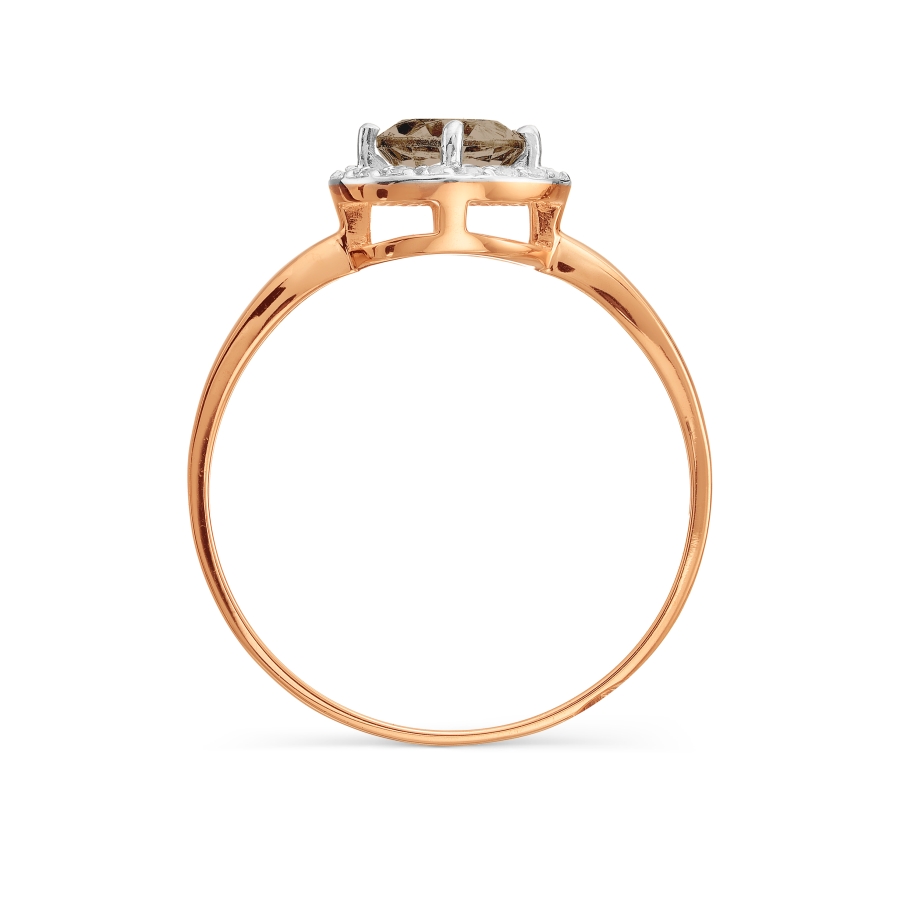 Inel din aur roșu cu pietre Cubic Zirconia Incolor, Cuarț fumuriu