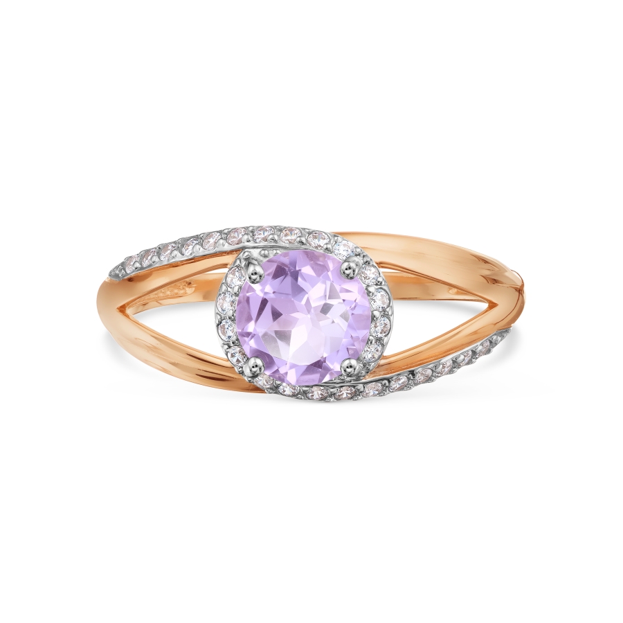 Inel din aur roșu cu pietre Cubic Zirconia Incolor, Ametist