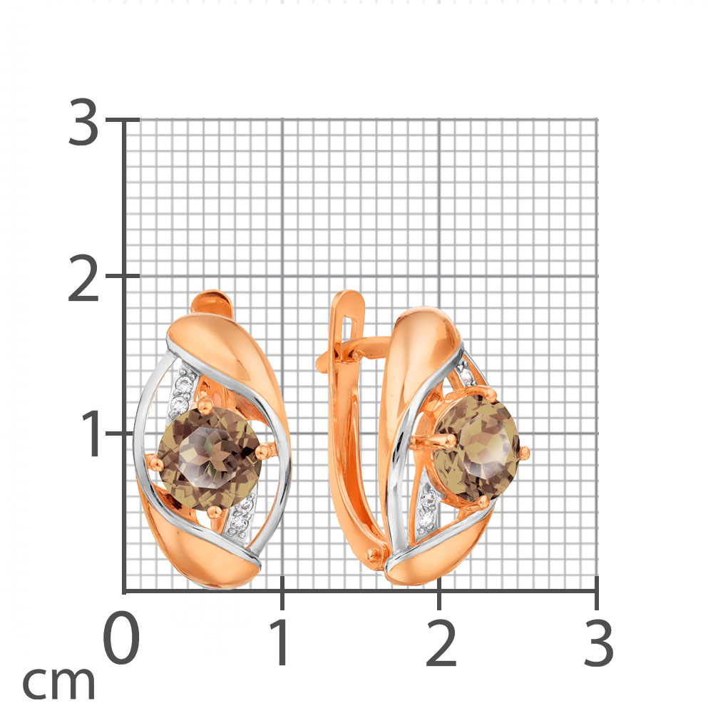 Cercei din aur roșu cu pietre Cubic Zirconia Incolor, Cuarț fumuriu