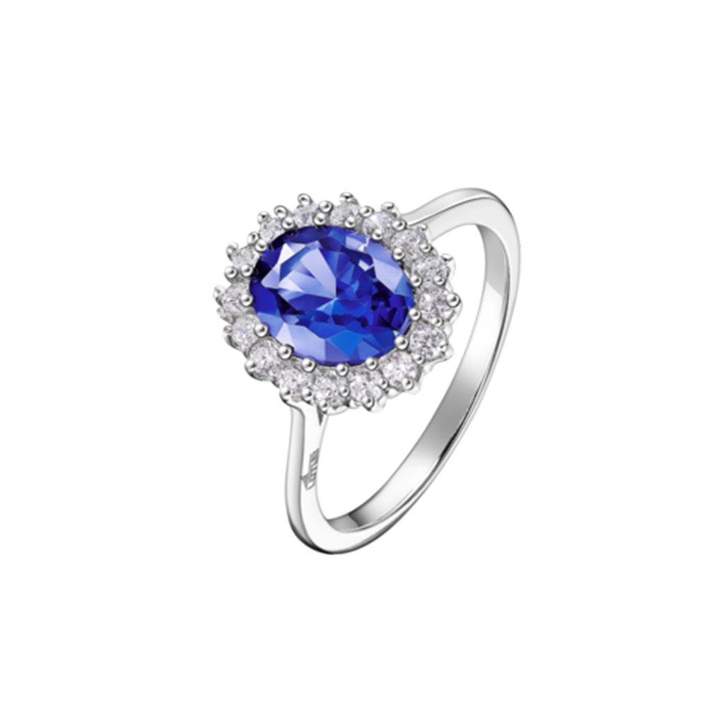 Inel din argint  cu pietre Cubic Zirconia Incolor, Cubic Zirconia Albastru Safir