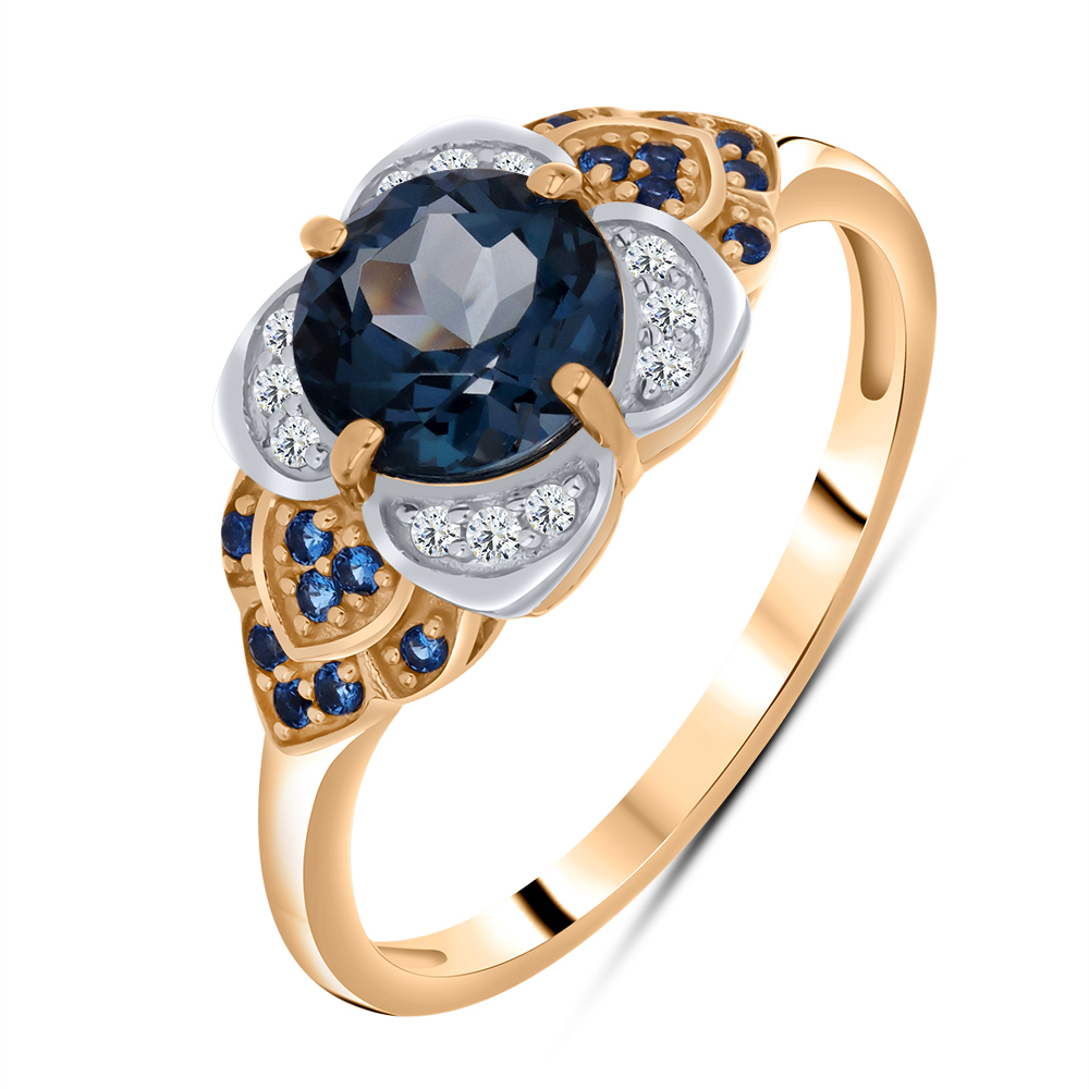Inel din aur roșu cu pietre Cubic Zirconia Incolor, Topaz London și Nanotopaz