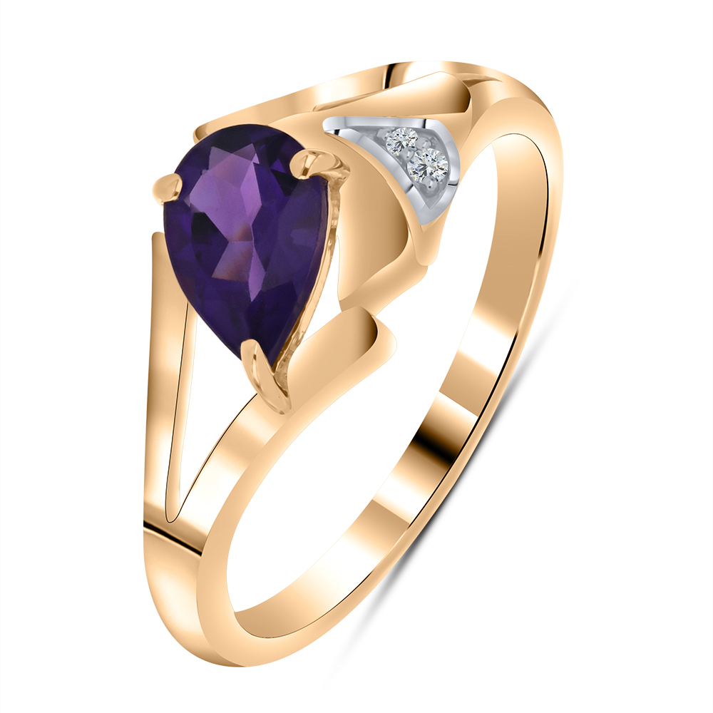 Inel din aur roșu cu pietre Cubic Zirconia Incolor, Ametist