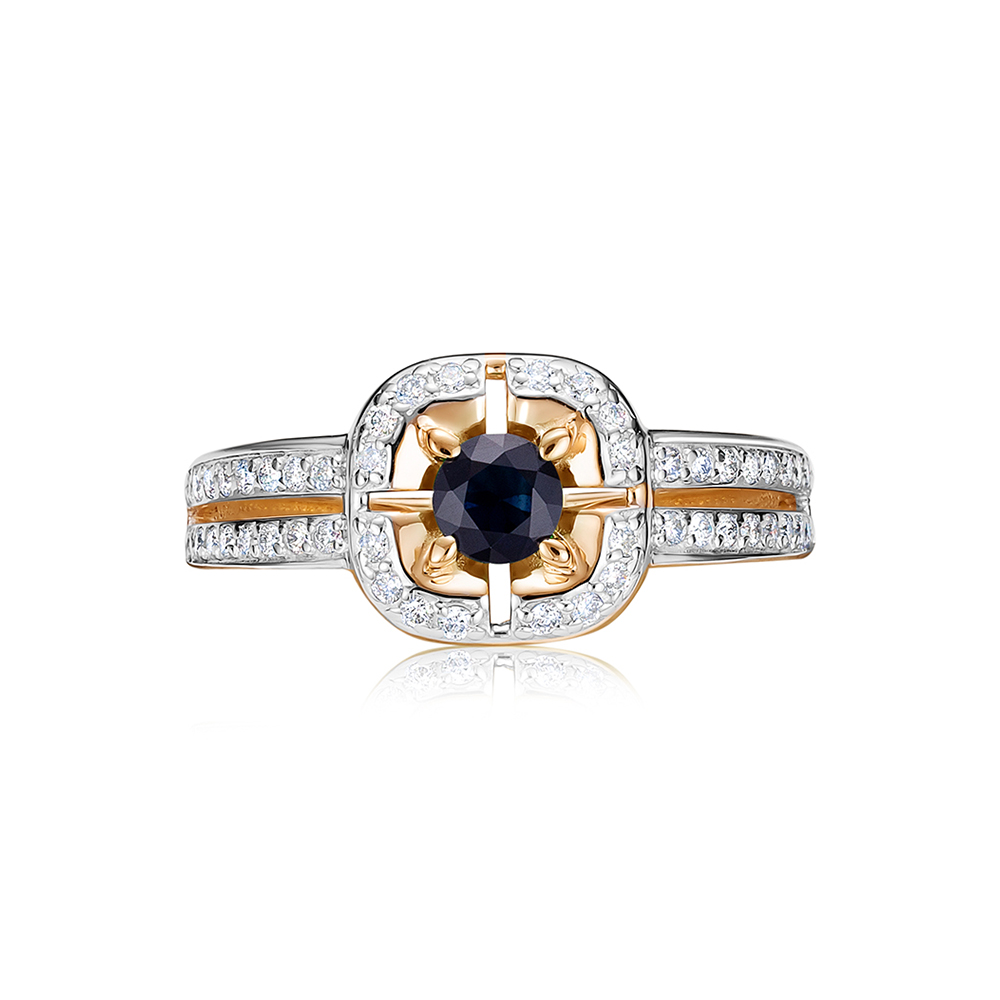 Inel din aur roșu cu pietre Diamant, Safir