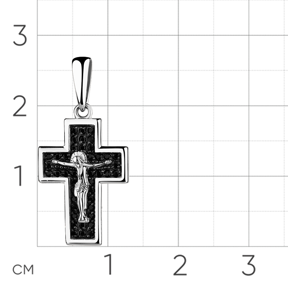 Крестик из белого золота с камнями Фианит Чёрный