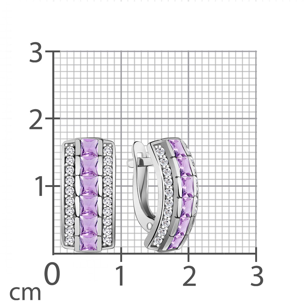 Серьги из серебра с камнями Фианит, Аметист
